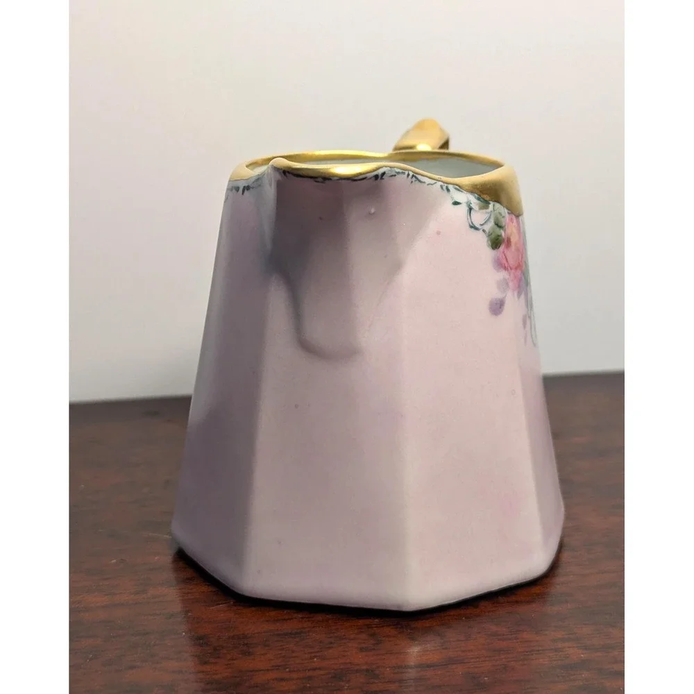 Vintage Trowbridge Lavender Porcelain Creamer Hand Painted Gold Trim Pitcher